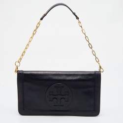 Pre Owned Tory Burch Black Leather Reva Flap Shoulder Bag
