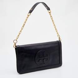 Pre Owned Tory Burch Black Leather Reva Flap Shoulder Bag