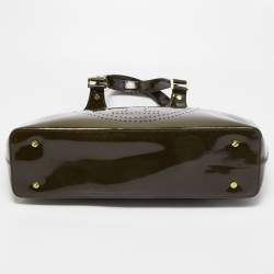 Pre Owned Tory Burch Dark Olive Green Patent Leather Perforated Tote