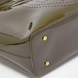 Pre Owned Tory Burch Dark Olive Green Patent Leather Perforated Tote