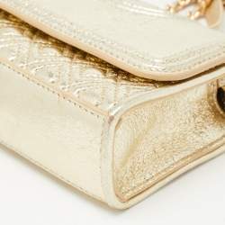 Tory Burch Gold Leather Mini Fleming Shoulder Bag