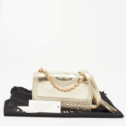 Tory Burch Gold Leather Mini Fleming Shoulder Bag