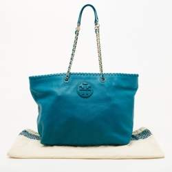 Pre Owned Tory Burch Green Leather Whipstitch Marion Tote