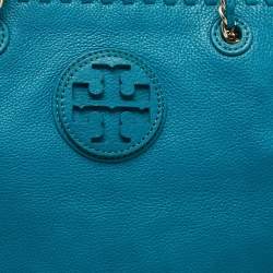 Pre Owned Tory Burch Green Leather Whipstitch Marion Tote