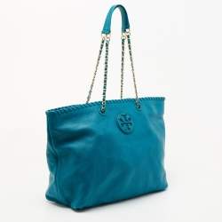 Pre Owned Tory Burch Green Leather Whipstitch Marion Tote