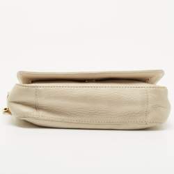 Pre Owned Tory Burch Off White Leather Robinson Flap Crossbody Bag