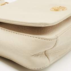Pre Owned Tory Burch Off White Leather Robinson Flap Crossbody Bag
