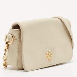Pre Owned Tory Burch Off White Leather Robinson Flap Crossbody Bag