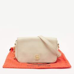Pre Owned Tory Burch Off White Leather Robinson Flap Crossbody Bag