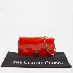 Pre Owned Tory Burch Orange Patent Leather Adalyn Crossbody Bag