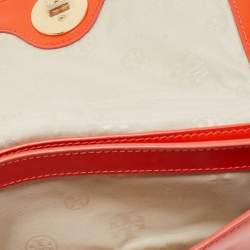 Pre Owned Tory Burch Orange Patent Leather Adalyn Crossbody Bag