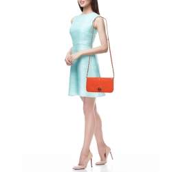 Pre Owned Tory Burch Orange Patent Leather Adalyn Crossbody Bag