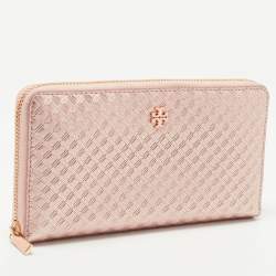 Pre Owned Tory Burch Rose Gold Diamond Quilted Leather Fleming Continental Wallet