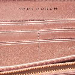 Pre Owned Tory Burch Rose Gold Diamond Quilted Leather Fleming Continental Wallet