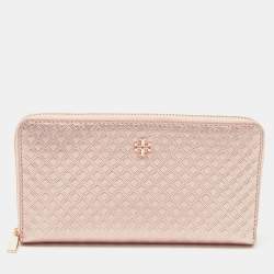 Pre Owned Tory Burch Rose Gold Diamond Quilted Leather Fleming Continental Wallet