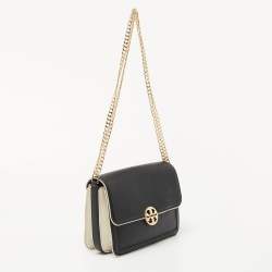 Pre Owned Tory Burch Black/Cream Leather Chelsea Shoulder Bag