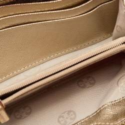 Tory Burch Gold Leather Zip Around Wristlet Wallet