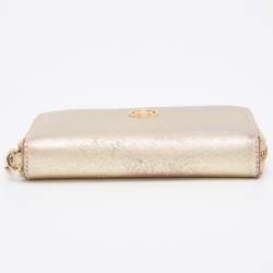 Tory Burch Gold Leather Zip Around Wristlet Wallet