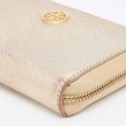 Tory Burch Gold Leather Zip Around Wristlet Wallet