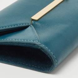 Pre Owned Tory Burch Teal Leather Envelope Flap Clutch