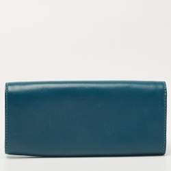 Pre Owned Tory Burch Teal Leather Envelope Flap Clutch