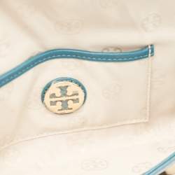 Pre Owned Tory Burch Teal Leather Envelope Flap Clutch