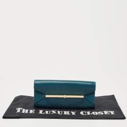 Pre Owned Tory Burch Teal Leather Envelope Flap Clutch