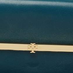 Pre Owned Tory Burch Teal Leather Envelope Flap Clutch