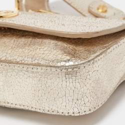 Pre Owned Tory Burch Gold Crinkled Leather Chain Crossbody Bag 