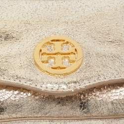 Pre Owned Tory Burch Gold Crinkled Leather Chain Crossbody Bag 