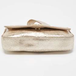 Pre Owned Tory Burch Gold Crinkled Leather Chain Crossbody Bag 