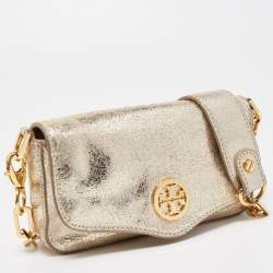 Pre Owned Tory Burch Gold Crinkled Leather Chain Crossbody Bag 