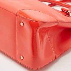 Pre Owned Tory Burch Orange Leather Robinson Double Zip Tote 