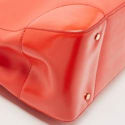 Pre Owned Tory Burch Orange Leather Robinson Double Zip Tote 