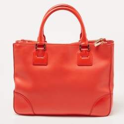 Pre Owned Tory Burch Orange Leather Robinson Double Zip Tote 