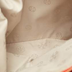 Pre Owned Tory Burch Orange Leather Robinson Double Zip Tote 