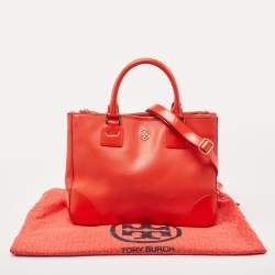 Pre Owned Tory Burch Orange Leather Robinson Double Zip Tote 