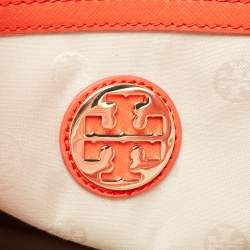 Pre Owned Tory Burch Orange Leather Robinson Double Zip Tote 