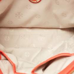 Pre Owned Tory Burch Orange Leather Robinson Double Zip Tote 