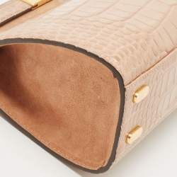 Tory Burch Beige Croc Embossed Leather Small Lee Radziwill Top Handle Bag
