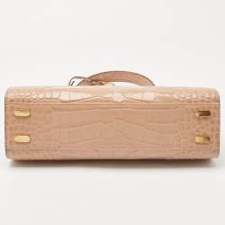 Tory Burch Beige Croc Embossed Leather Small Lee Radziwill Top Handle Bag