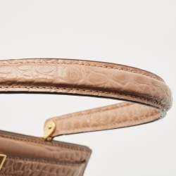 Tory Burch Beige Croc Embossed Leather Small Lee Radziwill Top Handle Bag