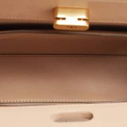 Tory Burch Beige Croc Embossed Leather Small Lee Radziwill Top Handle Bag
