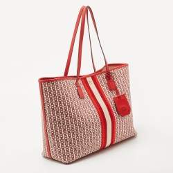 Pre Owned Tory Burch Red Coated Canvas Gemini Link Tote