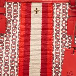 Pre Owned Tory Burch Red Coated Canvas Gemini Link Tote