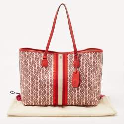 Pre Owned Tory Burch Red Coated Canvas Gemini Link Tote