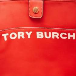 Pre Owned Tory Burch Red Coated Canvas Gemini Link Tote