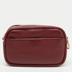 Pre Owned Tory Burch Burgundy/Beige Canvas and Leather Perry Colorblock Crossbody Bag