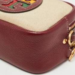 Pre Owned Tory Burch Burgundy/Beige Canvas and Leather Perry Colorblock Crossbody Bag