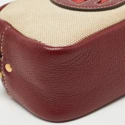 Pre Owned Tory Burch Burgundy/Beige Canvas and Leather Perry Colorblock Crossbody Bag